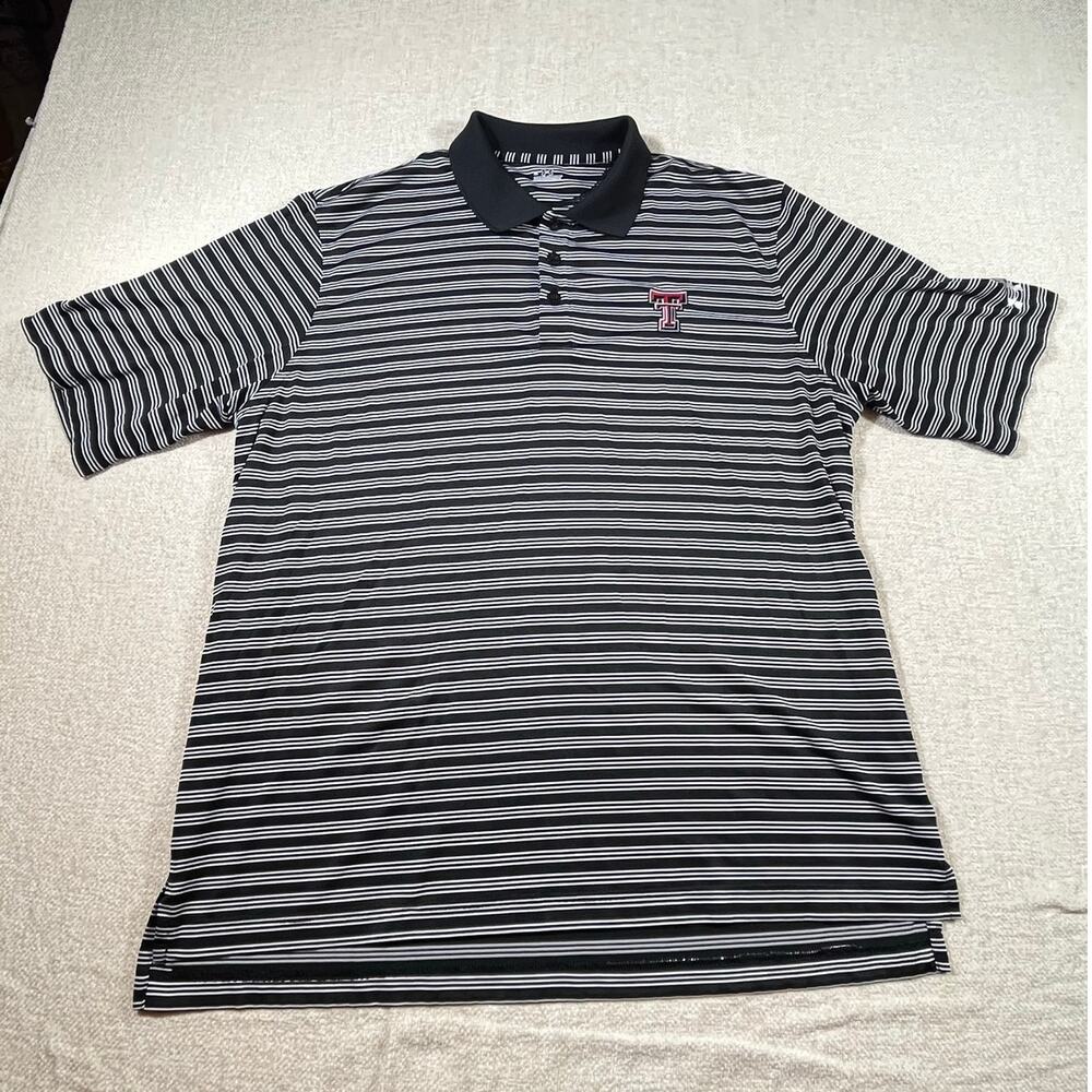 Under Armour Men XL Black White Stripe Short Sleeve Texas Tech Polo Athletic